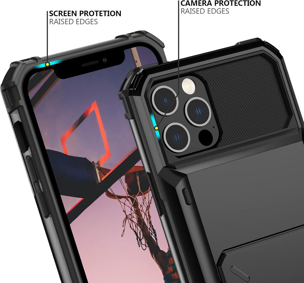 Nvollnoe for iPhone 12/12 Pro Case with Card Holder[Store 5 Cards] Dual Layer Heavy Duty Shockproof iPhone 12 Wallet Case with Hidden Card Slot Large Storage Cover for iPhone 12(Black)