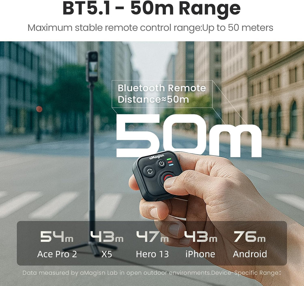 YDW Bluetooth Remote Control for INSTA360 X5 X4 X3 X2/Ace Pro2/Ace Pro/Ace/GO 3S/GO 3/ONE RS/ONE R/Gopro Hero13/12/11/10/9/8/Max/Mini,Wireless 50M Remote Control Range