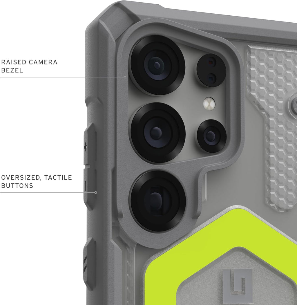 URBAN ARMOR GEAR UAG Designed for Samsung Galaxy S25 Ultra Case 6.9" Pathfinder Clear Bundle with Wrist Lanyard - Compatible with Magnetic Charging Luminous Glow in The Dark Cover, Active Neon