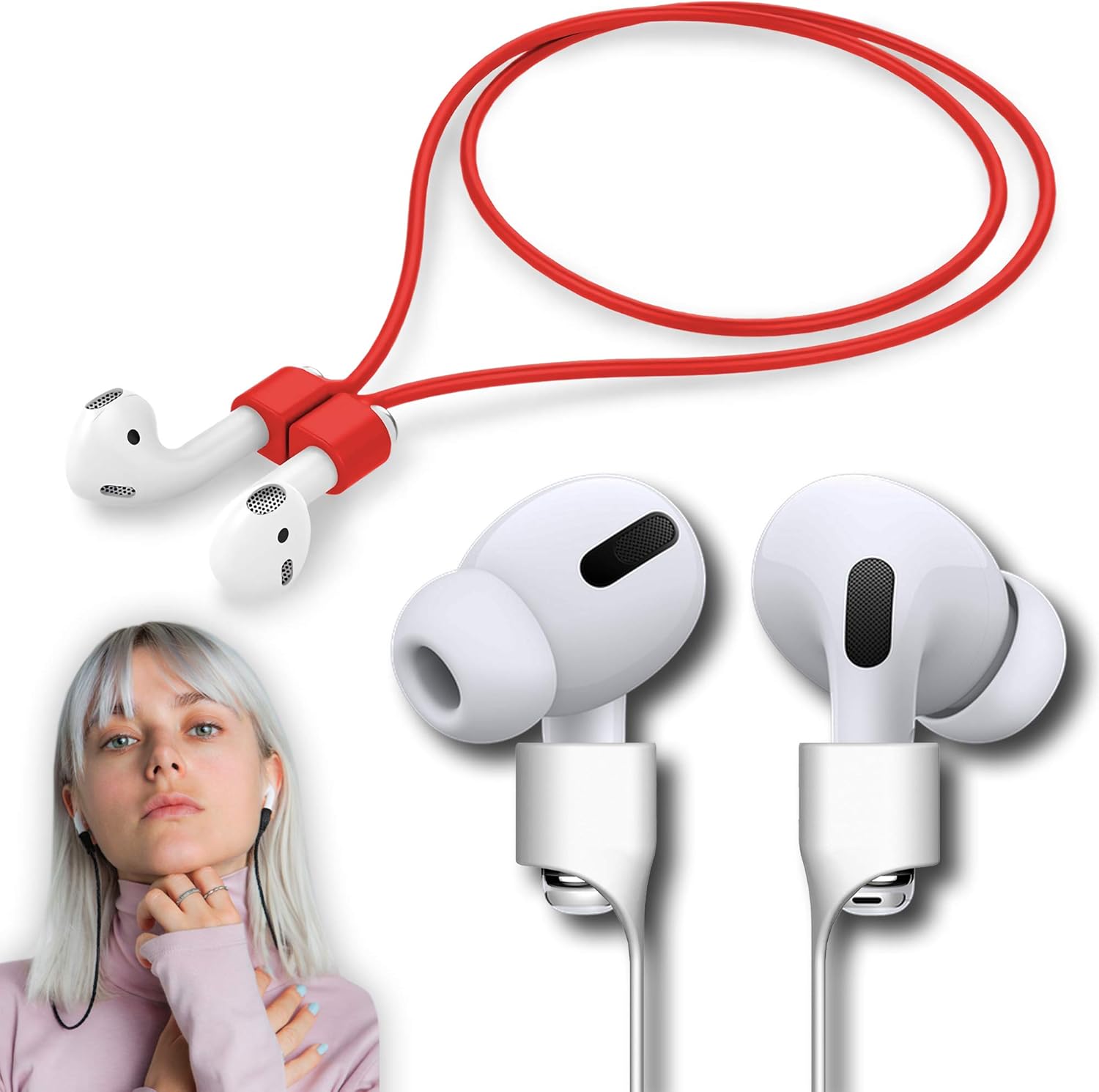 Ultra Strong Magnetic Airpod Pro Strap Anti-Lost Cord Sports Lanyard Compatible with Airpods 3rd 2nd Generation Pro 3 2 1 (Red)