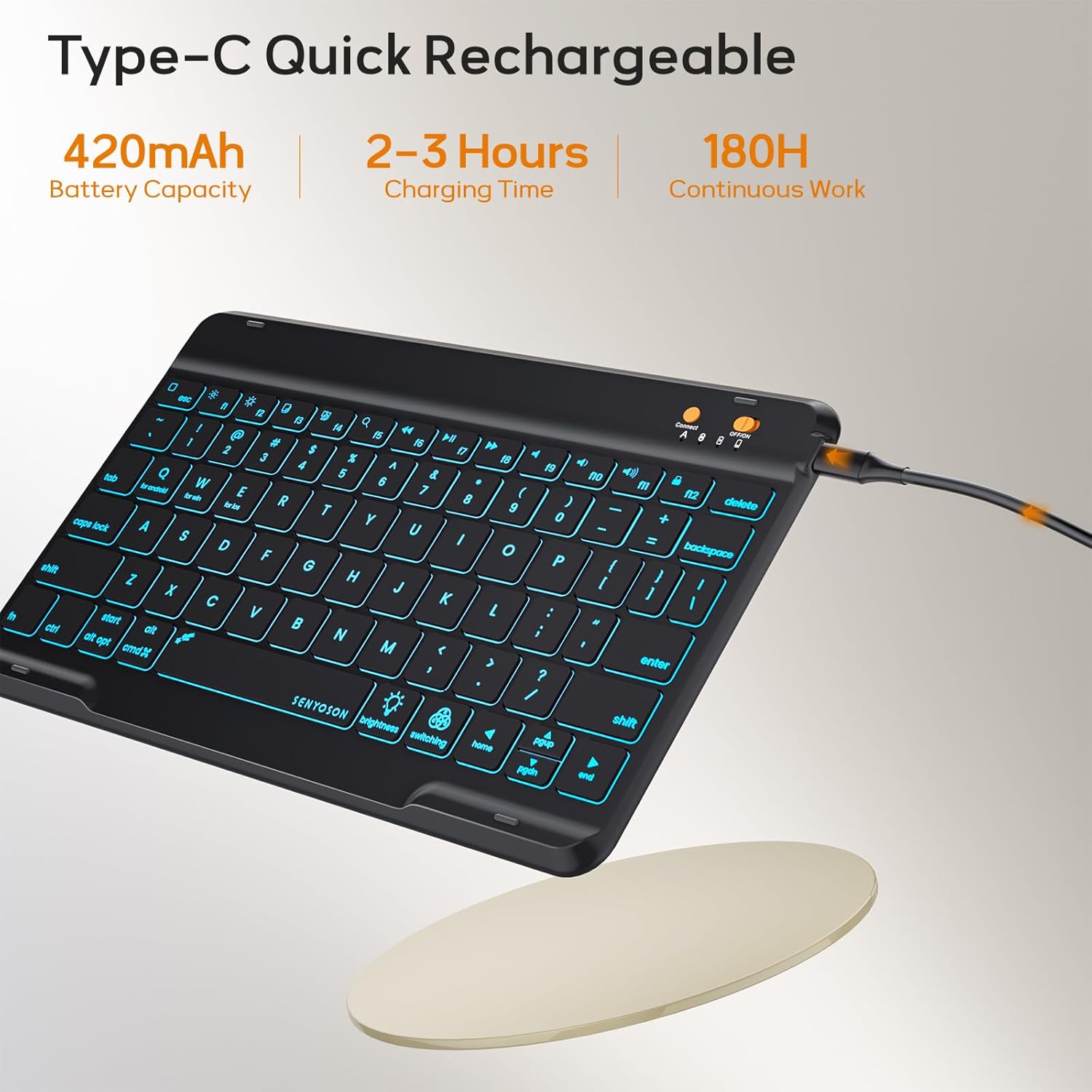 BLUTLOTUS for iPad 11th (A16) 10th Generation Case with Keyboard (2025/2022) - 360° Rotatable Magnetic Folio Cover, 7 Color Backlit Detachable Keyboard with Pencil Holder (Black)