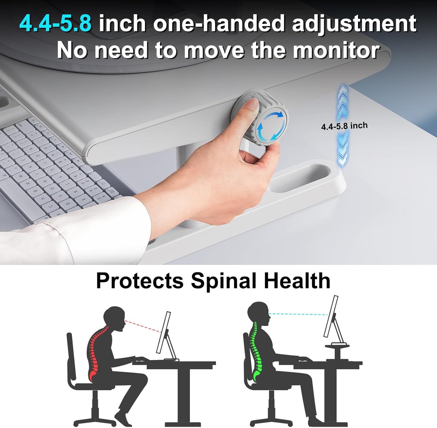 Monitor Stand Riser for Desk,360°Rotation Freely Height Adjustable by Knob,4.4-5.8 Inches,Ergonomic Monitor Stand Mount, Desktop Monitor Stands Riser for Computer,Laptop,Printer,Tv,White