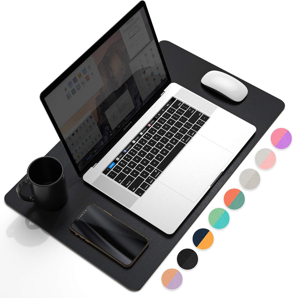 YSAGi Office Desk Pad, Desk Mat, 23.6" x 13.7" Ultra Thin Waterproof PU Leather Desk Blotter, Laptop Leather Desk Pad Protector for Keyboard and Mouse, Dual-Sided Desk Writing Pad for Office(Black)