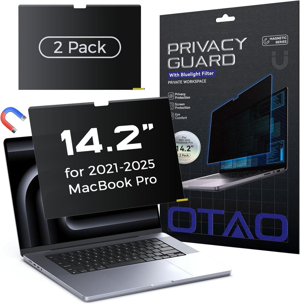 (2 Pack) Magnetic Privacy Screen for MacBook Pro 14 Inch (2021-2024, M1-M4, Pro, Max), Removable Washable Reusable Matte Anti Glare Blue Light Protector Private Security Filter for 14" Mac Laptop