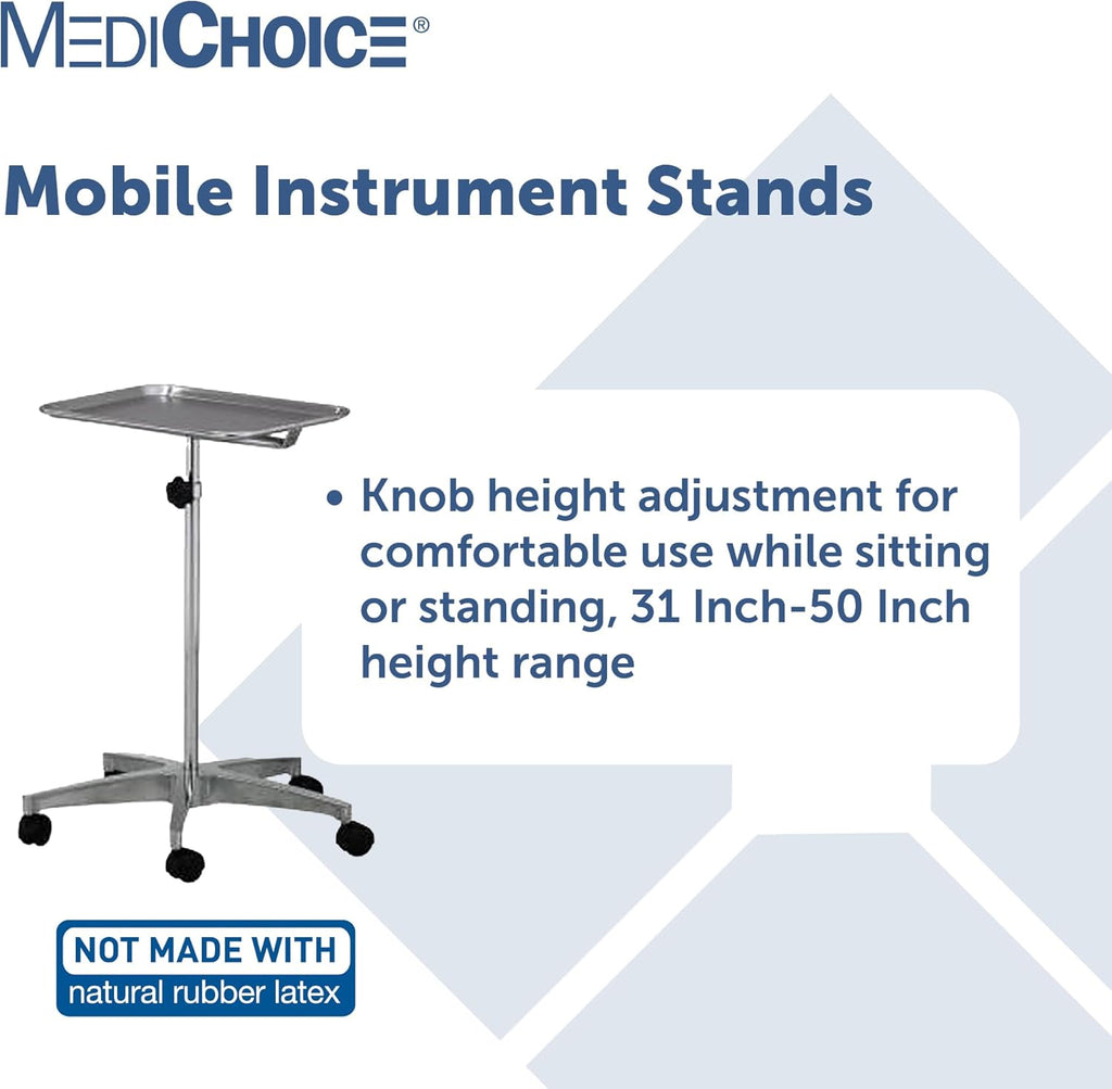 MediChoice Mobile Instrument Stand Steel Portable Adjustable Tray Medical Dental Salon Tattoo Esthetician Mobile Service Cart Table Statio Height from 31-50 Inch MAYO02000