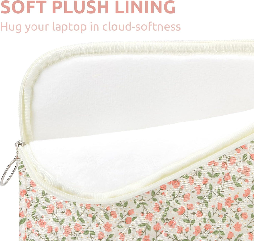 Puffy Laptop Sleeve 13-15.6 Inch Cute Quilted Laptop Protective Case Padded Floral Computer Sleeve for MacBook (B-Pink, 11 Inch)