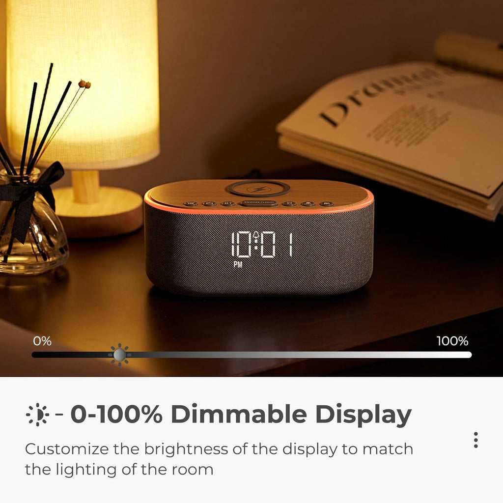 uscce Alarm Clock Bluetooth FM Radio: 10W Stereo Sound Speaker - Fast Wireless Charging for iPhone Samsung - Dimmable Clock Radio for Bedroom
