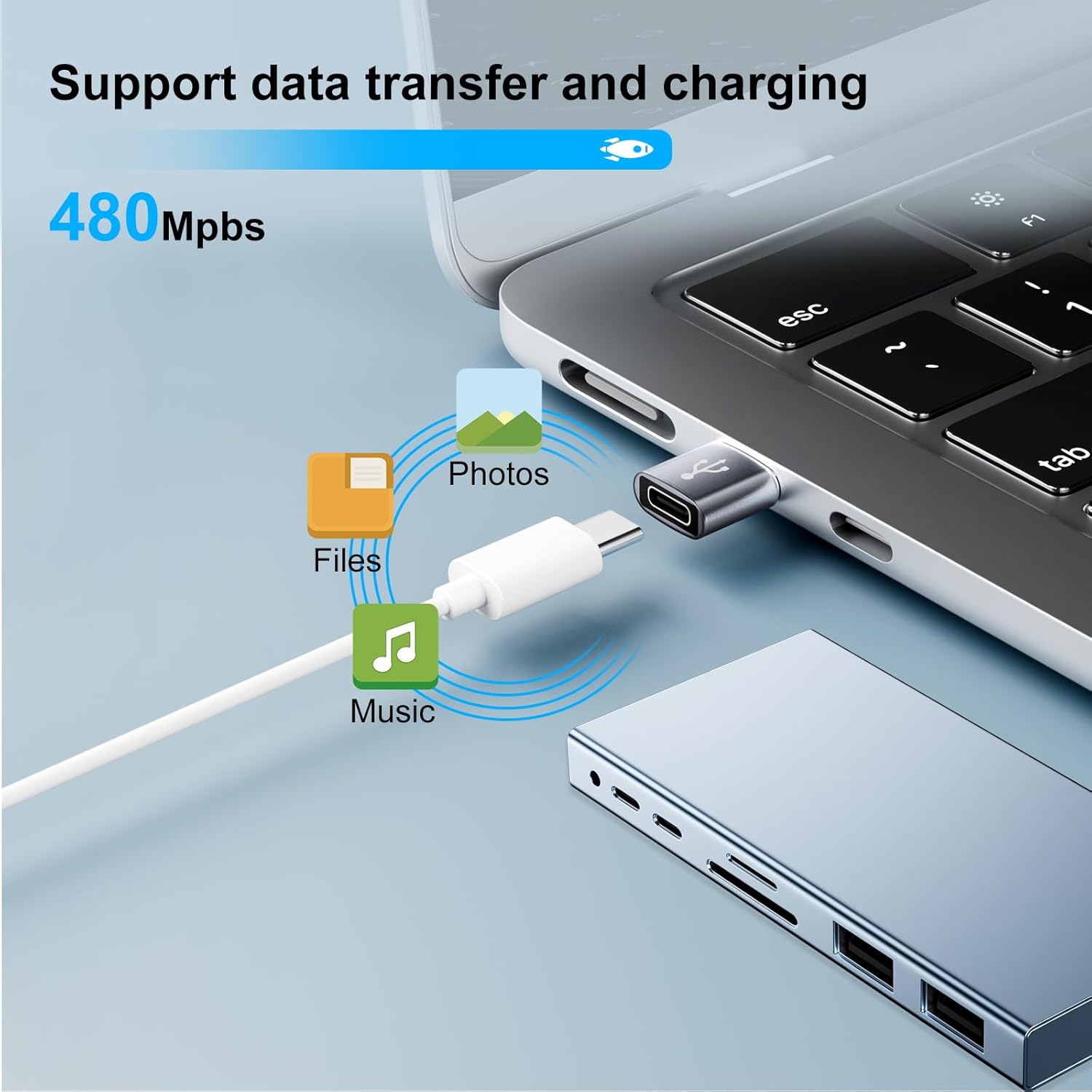 USB to USBC Adapter 8 Pack,USB A to C Adapter,USBC Female to USBA Male OTG Connector,C Cable Converter for iPhone,iWatch,Car Play,USB Charger,Grey