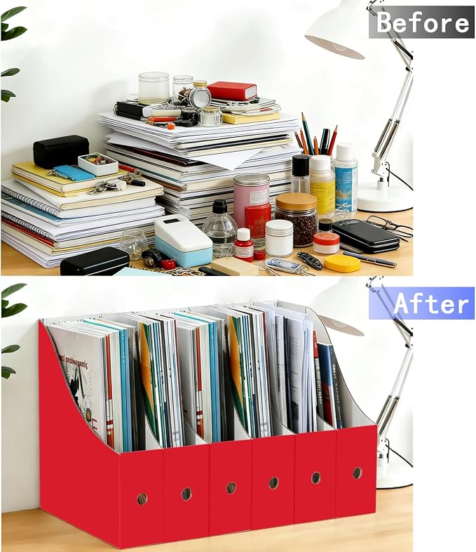 Limitliho 12 Pack Red Cardboard Magazine Holder, Sturdy Book Bins - Image 6