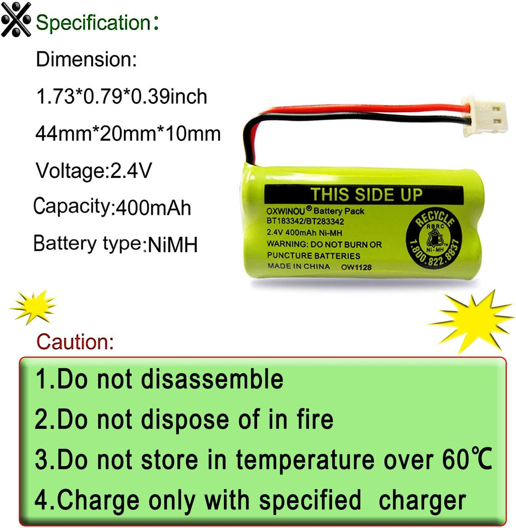 Replacement Battery BT183342/BT283342 BT166342/BT266342 BT162342 / BT262342 BT166342 Compatible with CS6114 CS6419 CS6719 AT&T EL52300 CL80112 CS6719-2 2.4V 400mAh (2 Pack)