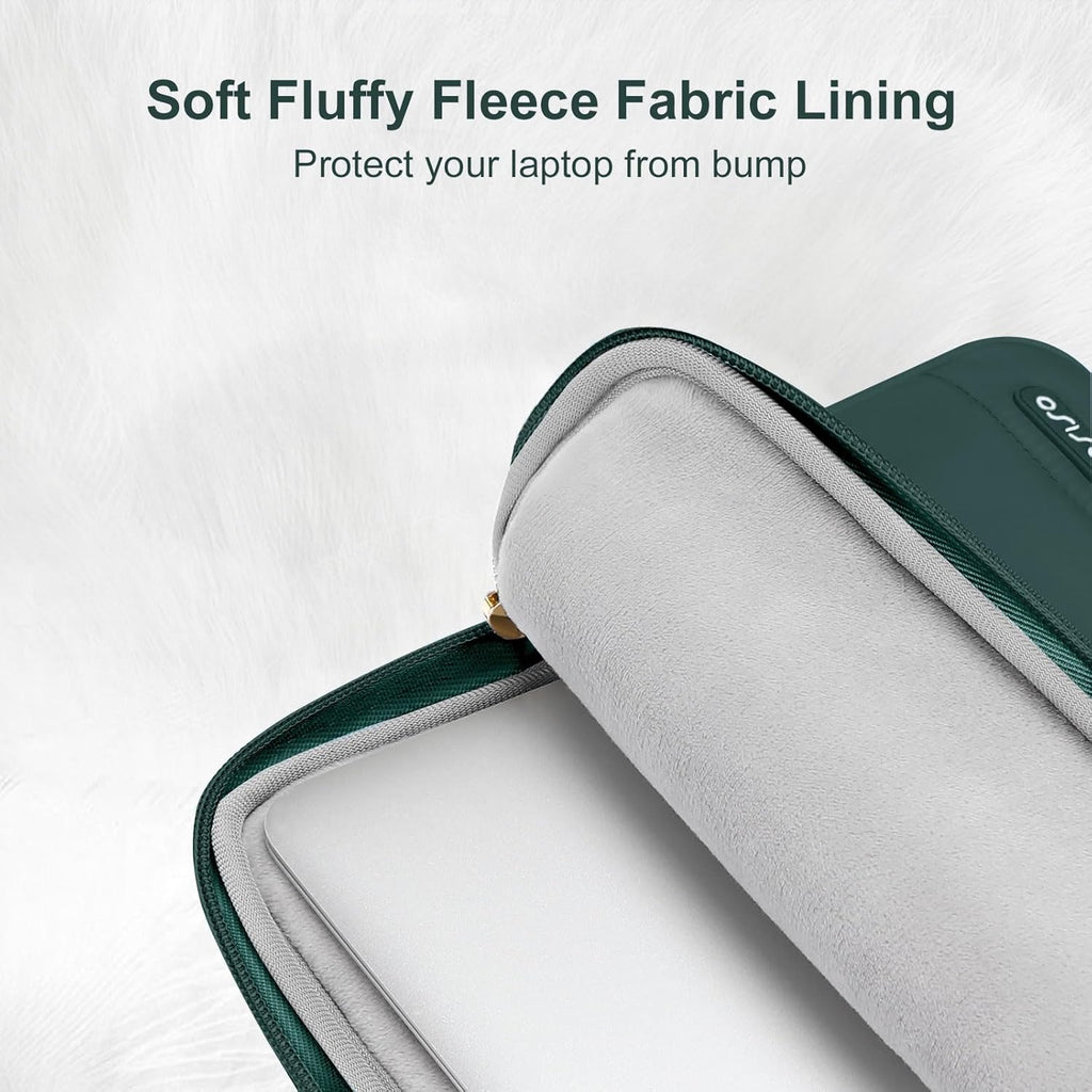 MOSISO 13.3 inch Laptop Case, 13-13.3 inch Puffy Laptop Sleeve Compatible with MacBook Air 13 13.6 M4 M3 M2 M1/Pro 13/Pro 14, HP Dell ASUS Lenovo,Polyester Horizontal Bag with Small Case,Peacock Green