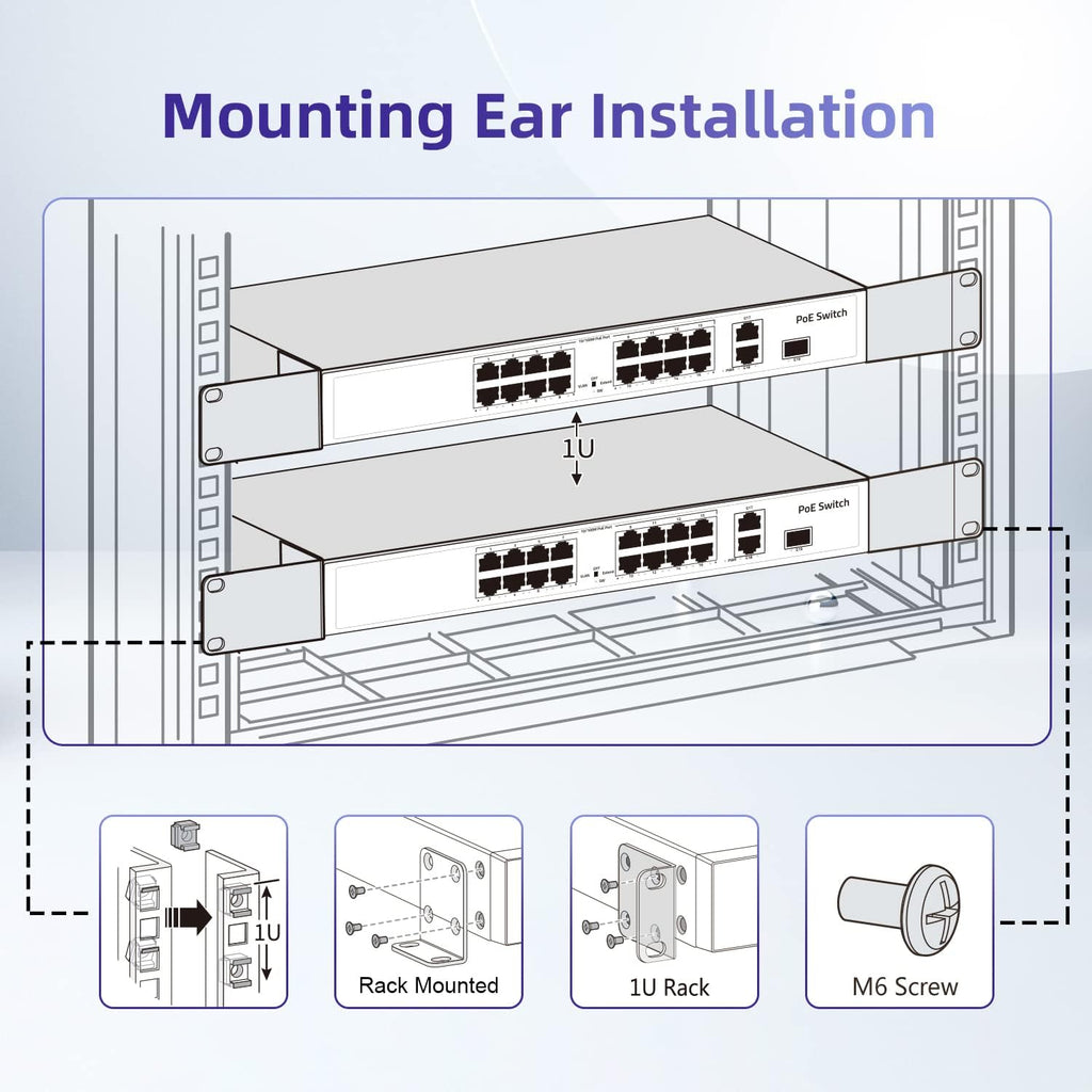 Rack Mount Kit for 17.3 inch Switches, Adjustable Rack Ears for Buffalo Tech, Cisco, NETGEAR,Dell, D-Link, Linksys and TRENDnet Products, Adjustable Hole Distance 13-35mm
