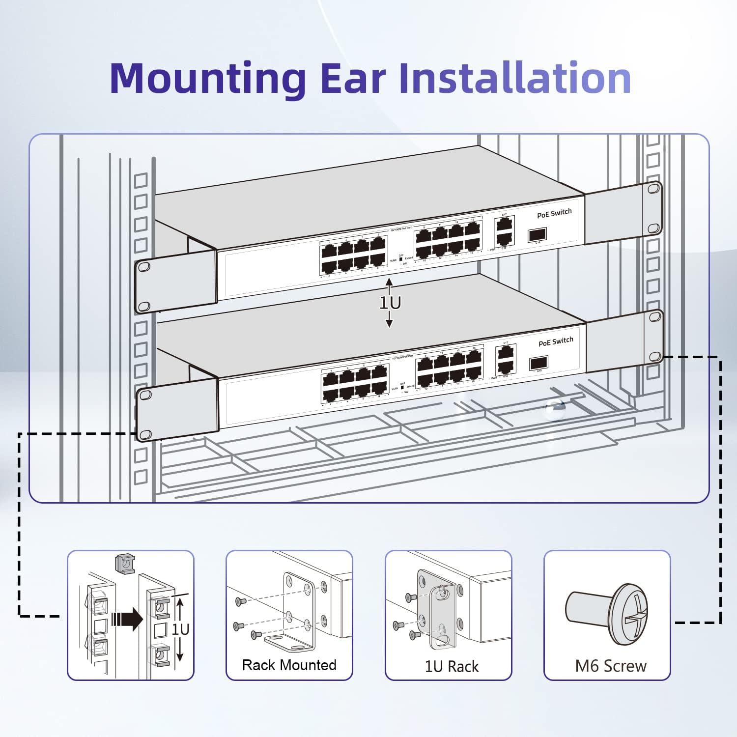 Rack Mount Kit for 17.3 inch Switches, Adjustable Rack Ears for Buffalo Tech, Cisco, NETGEAR,Dell, D-Link, Linksys and TRENDnet Products, Adjustable Hole Distance 13-35mm