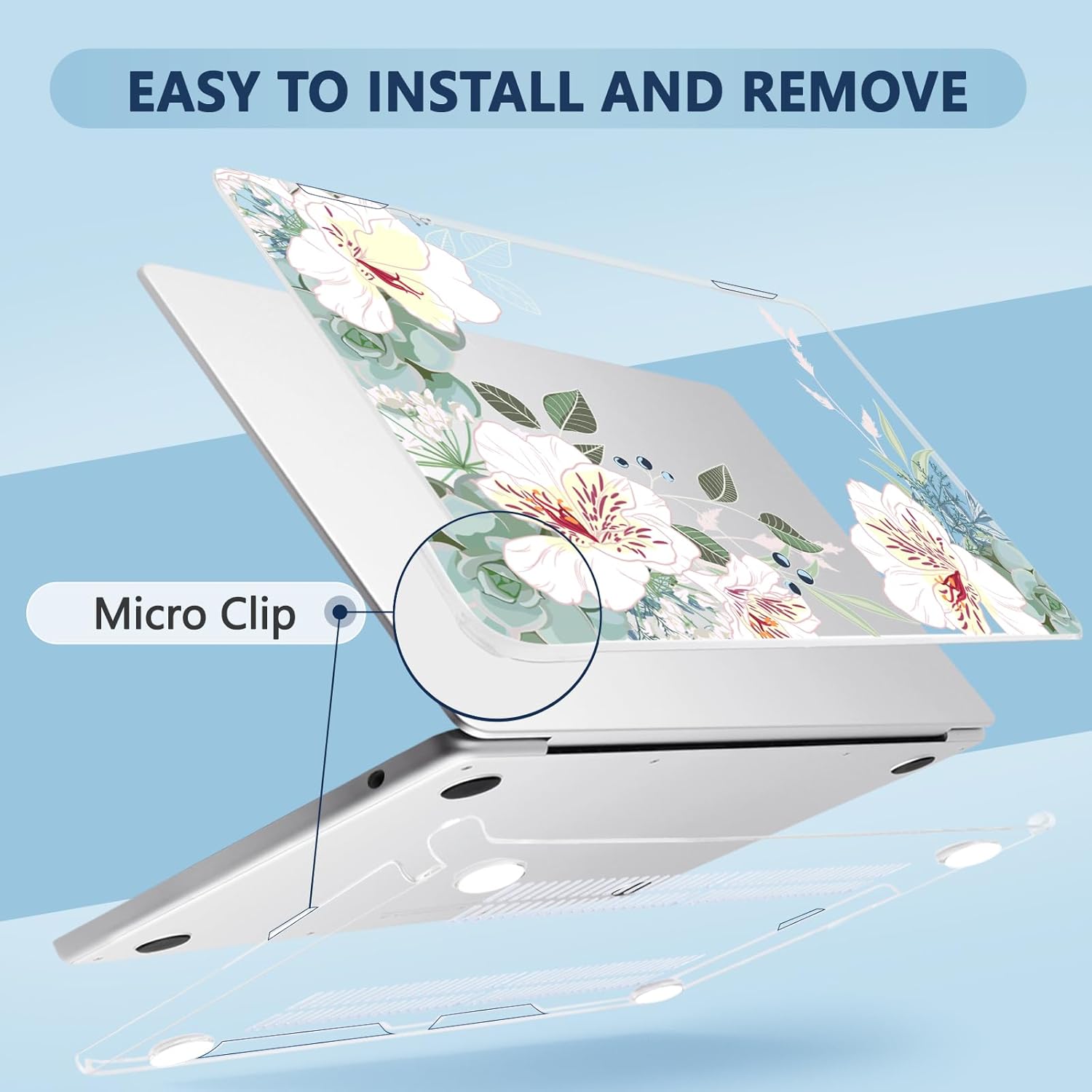 Compatible with MacBook Air 13.6 inch Case, M4 A3240/M3 A3113/M2 A2681 (Released 2025 to 2022), Hard Shell, Keyboard Cover, Screen Protector, Webcam Cover & Type-C Adapter, White Alstroemeria