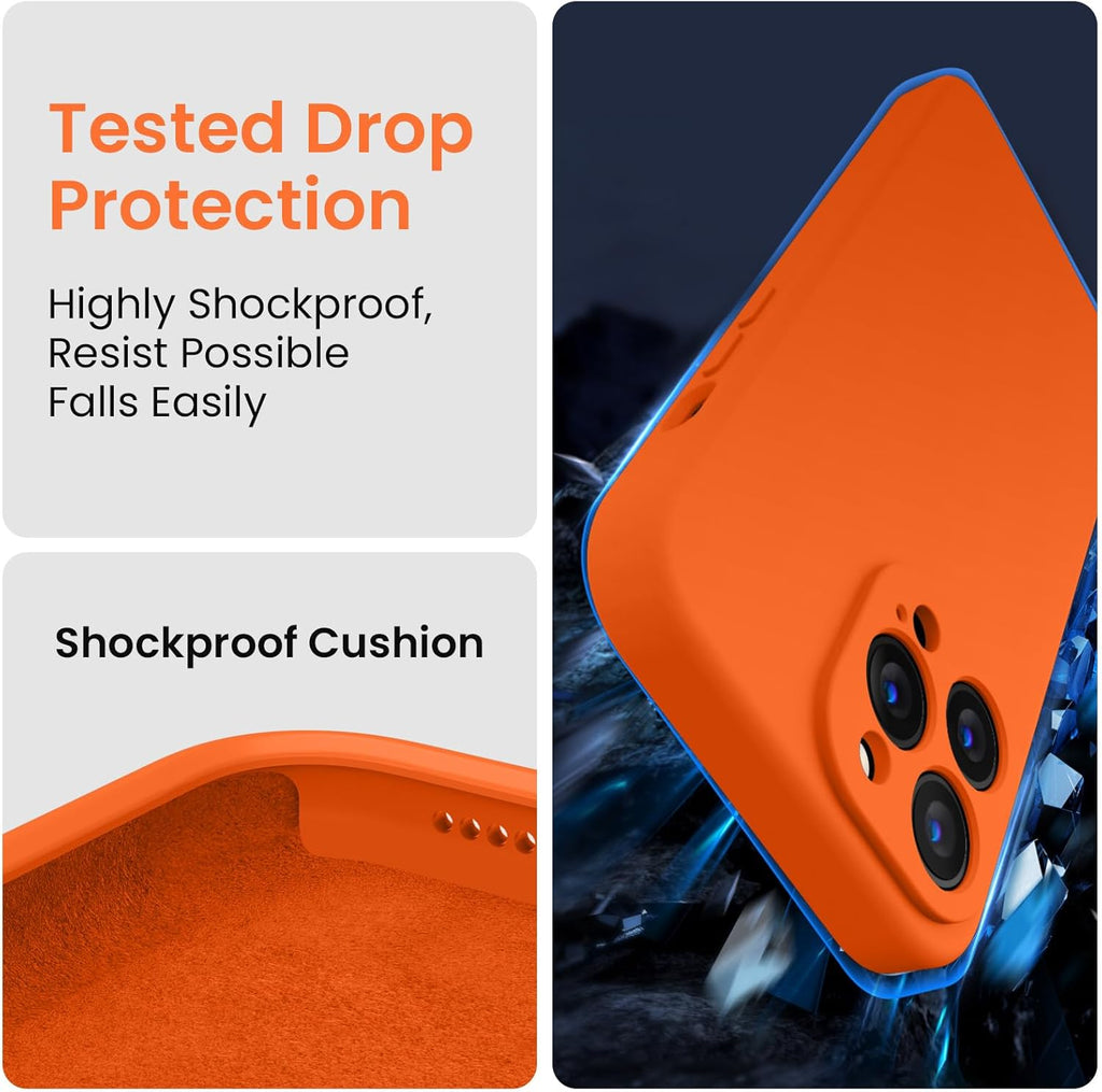 FireNova Designed for iPhone 13 Pro Case, Silicone Upgraded [Camera Protection] Phone Case with [2 Screen Protectors], Soft Anti-Scratch Microfiber Lining Inside, 6.1 inch, Neon Orange