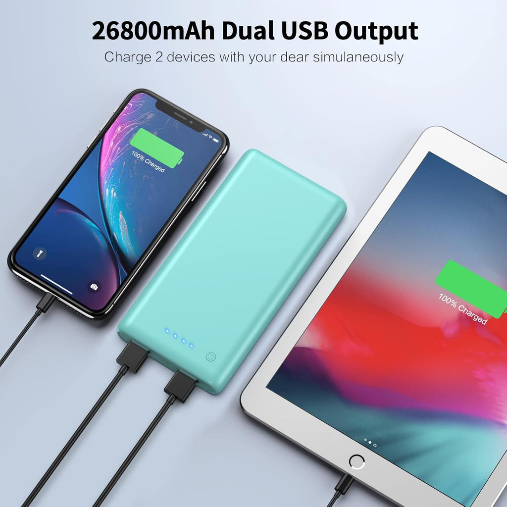 Portable Charger Power Bank 26800mah, Ultra-High Capacity Safer External Cell Phone Battery Pack with High-Performance Cells & 2 USB Output Compatible with iPhone 16 15 14 13 12 Samsung Android-Green