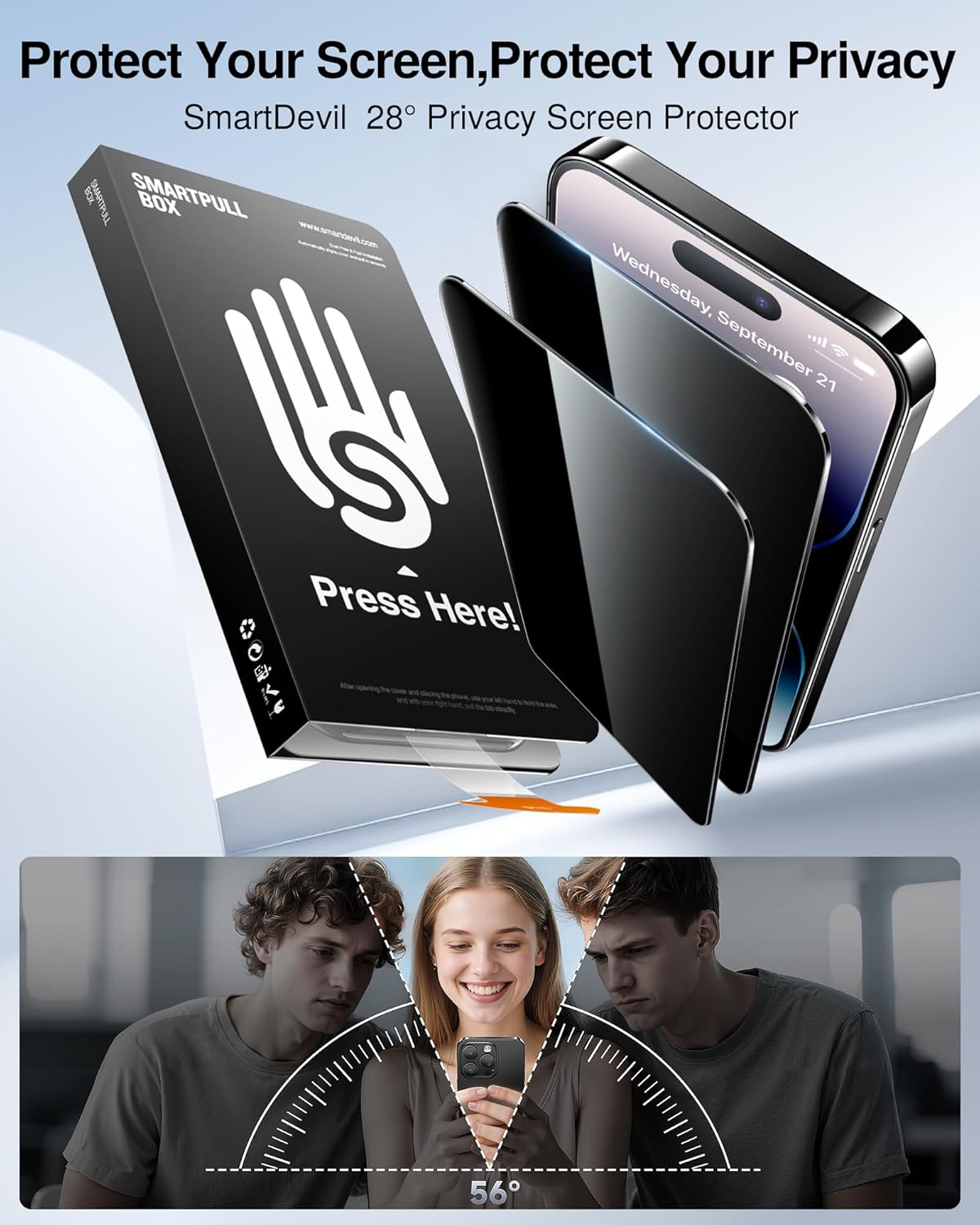 SMARTDEVIL 2 Pack for iPhone 14 Pro Max Privacy Screen Protector, Military Grade Shatterproof, 9H Hardness, Anti-Spy Tempered Glass, Fast & Easy Instlltion, Case Friendly