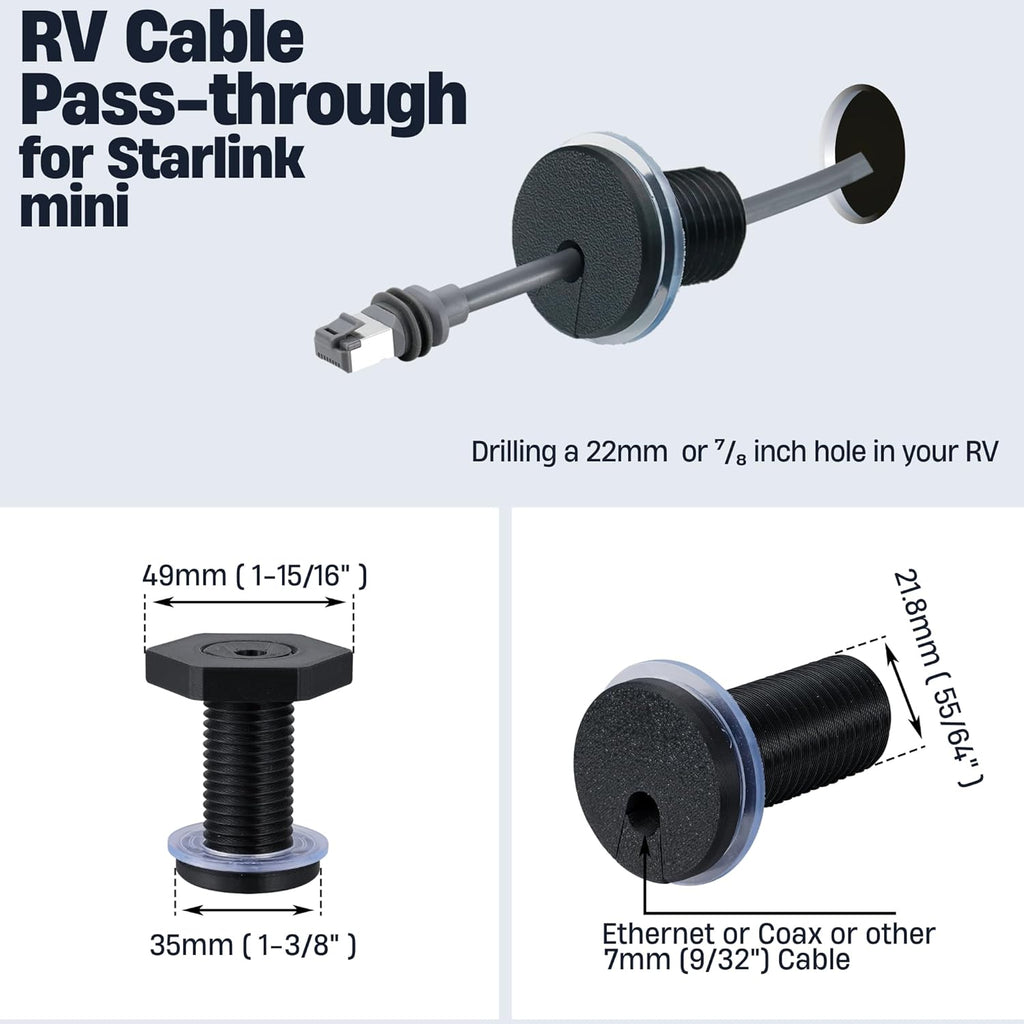 RV Cable Passthrough for Starlink mini, RV Cable Grommet Compatible with Starlink, Ethernet, Coax, Water-Resistant and Anti-Drop RV Cable Routing(Black)