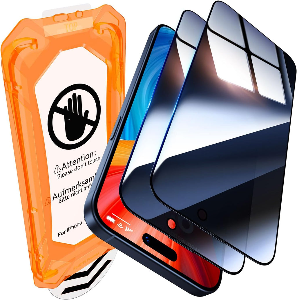 UniqueMe for iPhone 15 Pro Privacy Screen Protector, [Military Grade Shatterproof & 9H+ Hardness] Screen Protector 15 Pro Tempered Glass Full Coverage Protection, Easy to install, 2 Packs