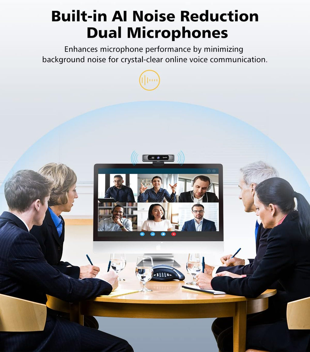 Spedal 4K UHD Webcam with Built-in AI Noise Reduction Dual Microphones,120° Wide Angle Zoomable Webcam with Remote and Software Control for Conferencing/Streaming/Online Teaching/Video Calling