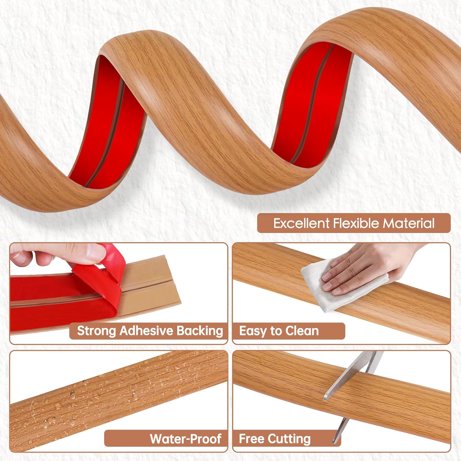 Floor Cord Cover for Wires on Floor Self Adhesive Cord Hider Floor Cable Management Wire Covers for Cords Protector Prevent Cable Trips Cord Cavity W 0.32" x H 0.32", Brown Wood, 20Ft