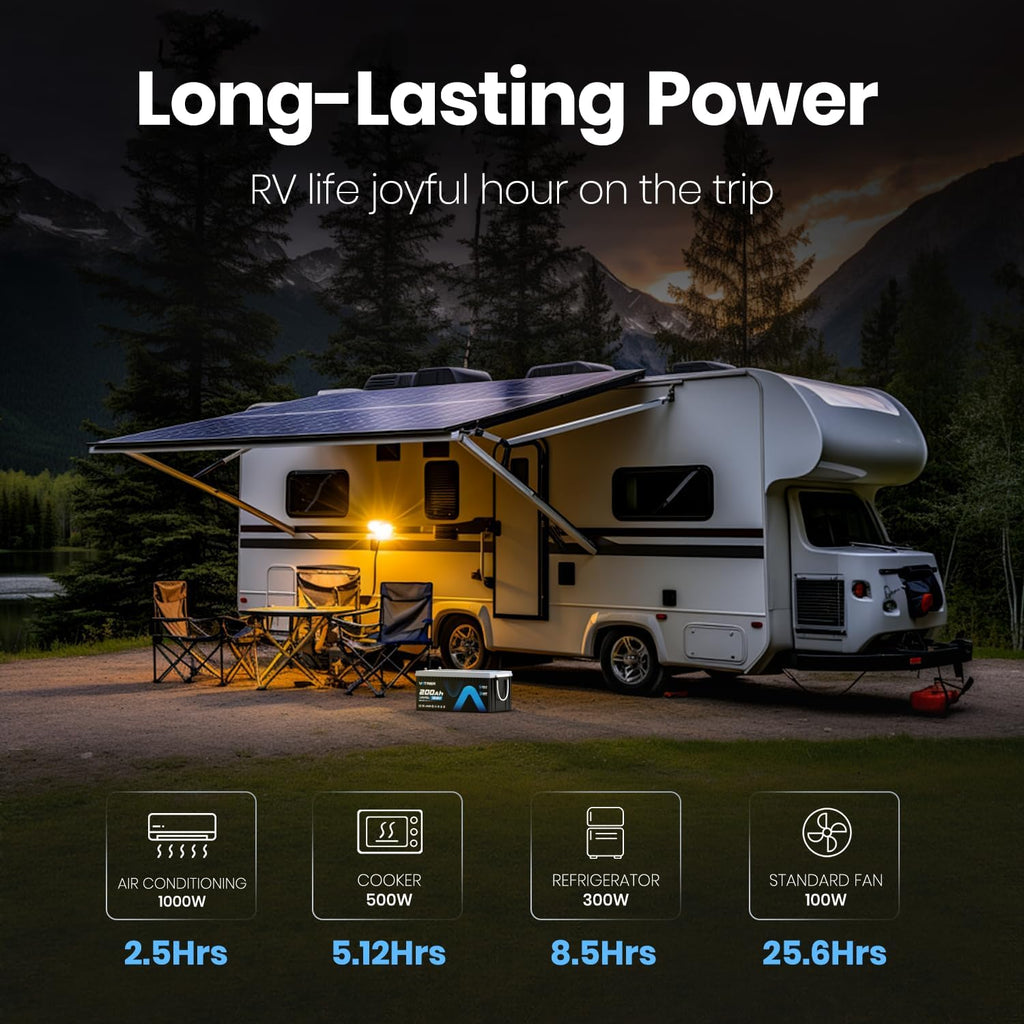 12V 200AH Bluetooth LiFePO4 Lithium Battery with Self-Heating, Built-in 200A BMS, Supports Low Temp Charging(-4°F), 5000+ Cycles, Perfect for RV/Camper, Solar, and Off-Grid Applications, etc.