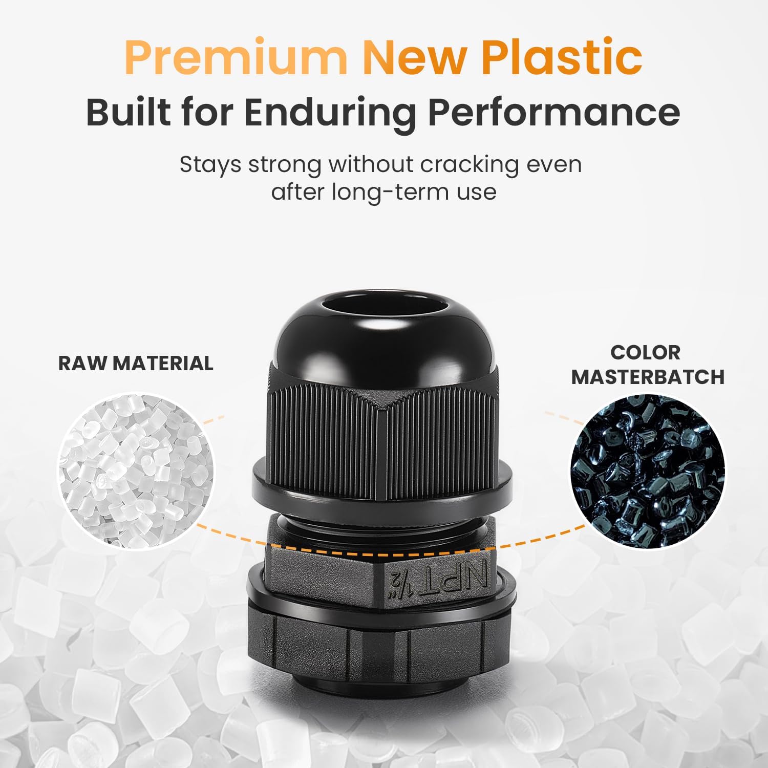 QILIPSU 50pcs 1/2" NPT Cable Gland Waterproof IP68 Nylon Cable Pass Through Cord Grip Connector Strain Relief Wire Grommet