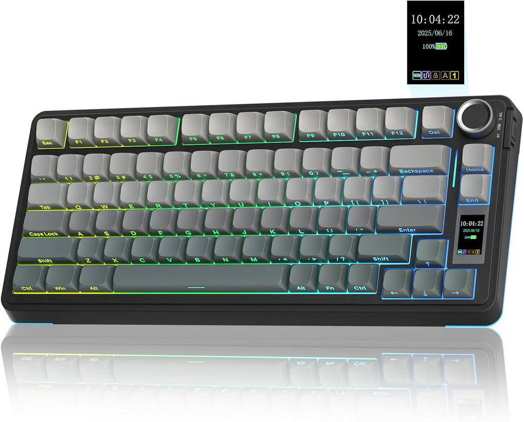 AULA S75 PRO Wireless Gaming Keyboard with Screen & Knob, Tri-Mode Hot Swappable Mechanical Keyboard 75%, Pre-lubed Switches, RGB Backlit, Side Printed PBT Keycaps, Creamy Sounding Computer Keyboards