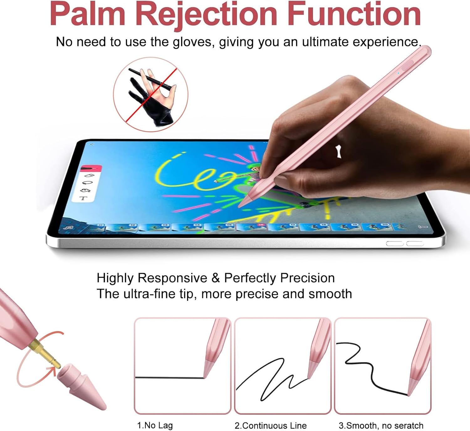 Stylus Pen for iPad 2018-2025 with Palm Rejection, Apple Pencil for Pad11th/10th/9th/8th/7th/6th Gen, iPad Pro 11/12.9 inch, New iPad Air 2025 11&13-inch(M3/2) /5th/4th/3th Gen, iPad mini 6th/5th