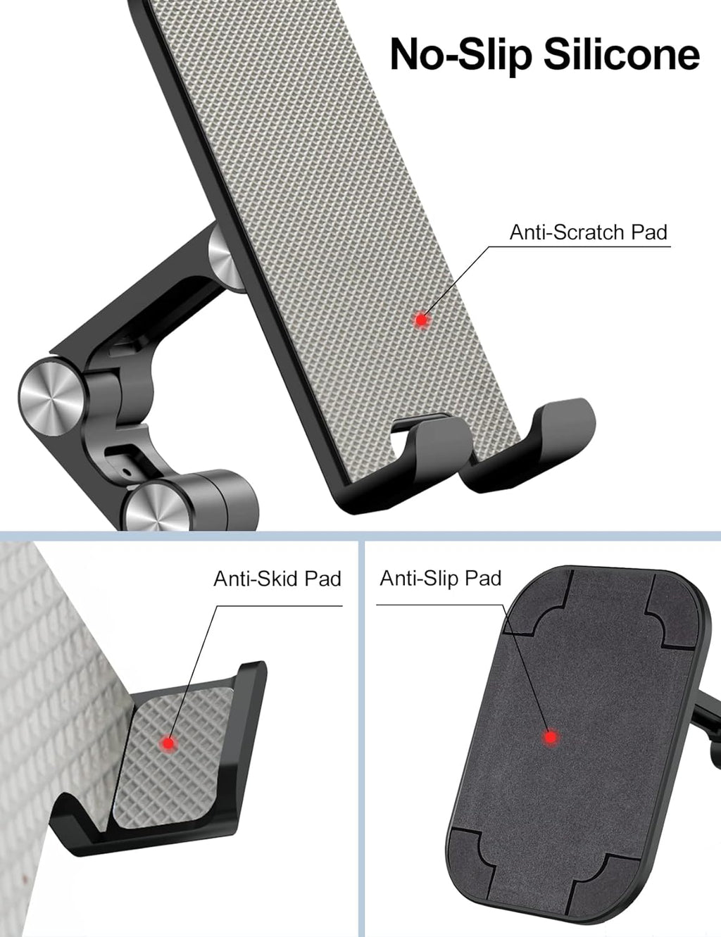 OCYCLONE Phone Stand, Adjustable Height and Angle Foldable Cell Phone Stand Holder for Desk, Taller iPhone Stand Compatible with 4.7"-13" Smartphones iPad Tablet, Black