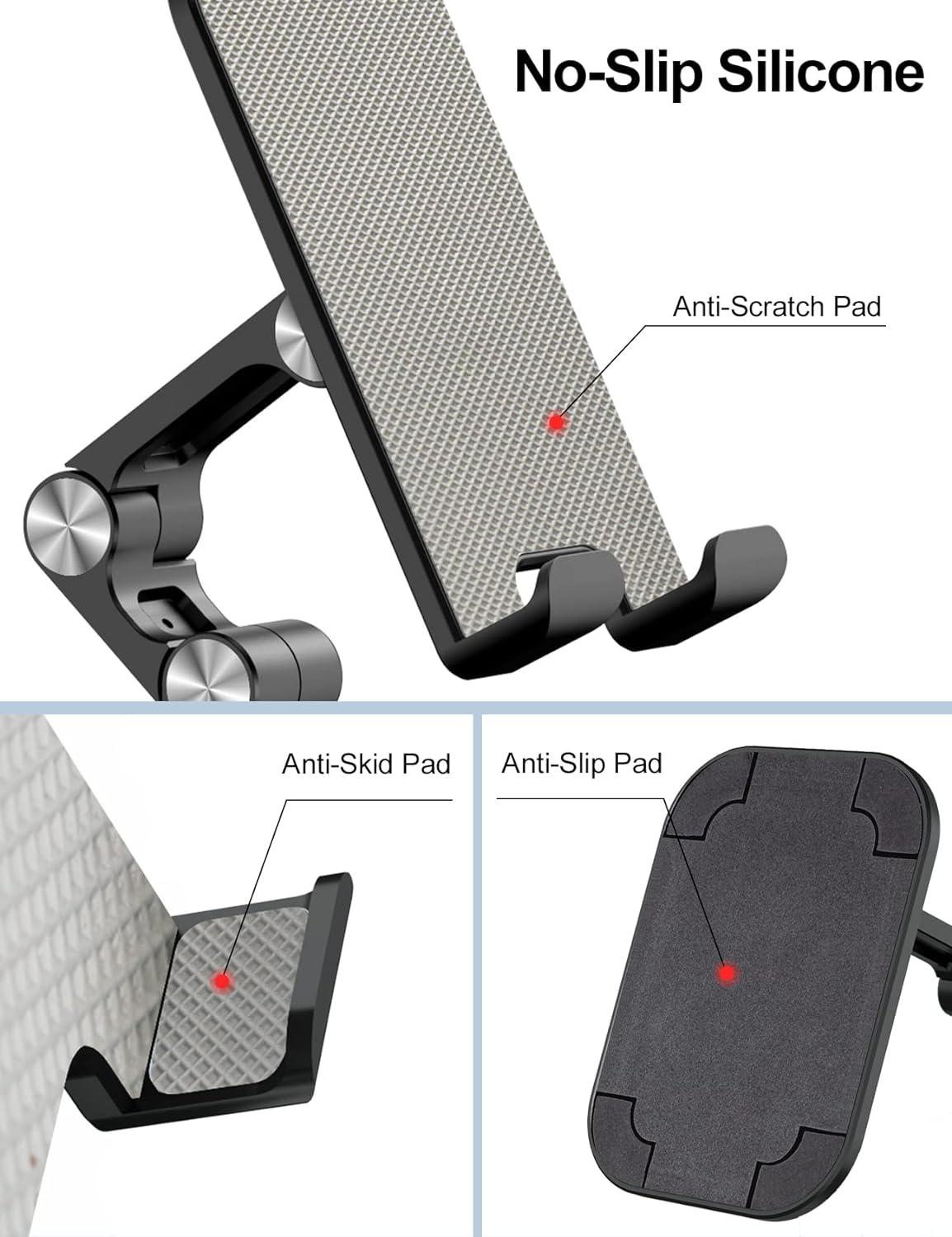 OCYCLONE Phone Stand, Adjustable Height and Angle Foldable Cell Phone Stand Holder for Desk, Taller iPhone Stand Compatible with 4.7"-13" Smartphones iPad Tablet, Black