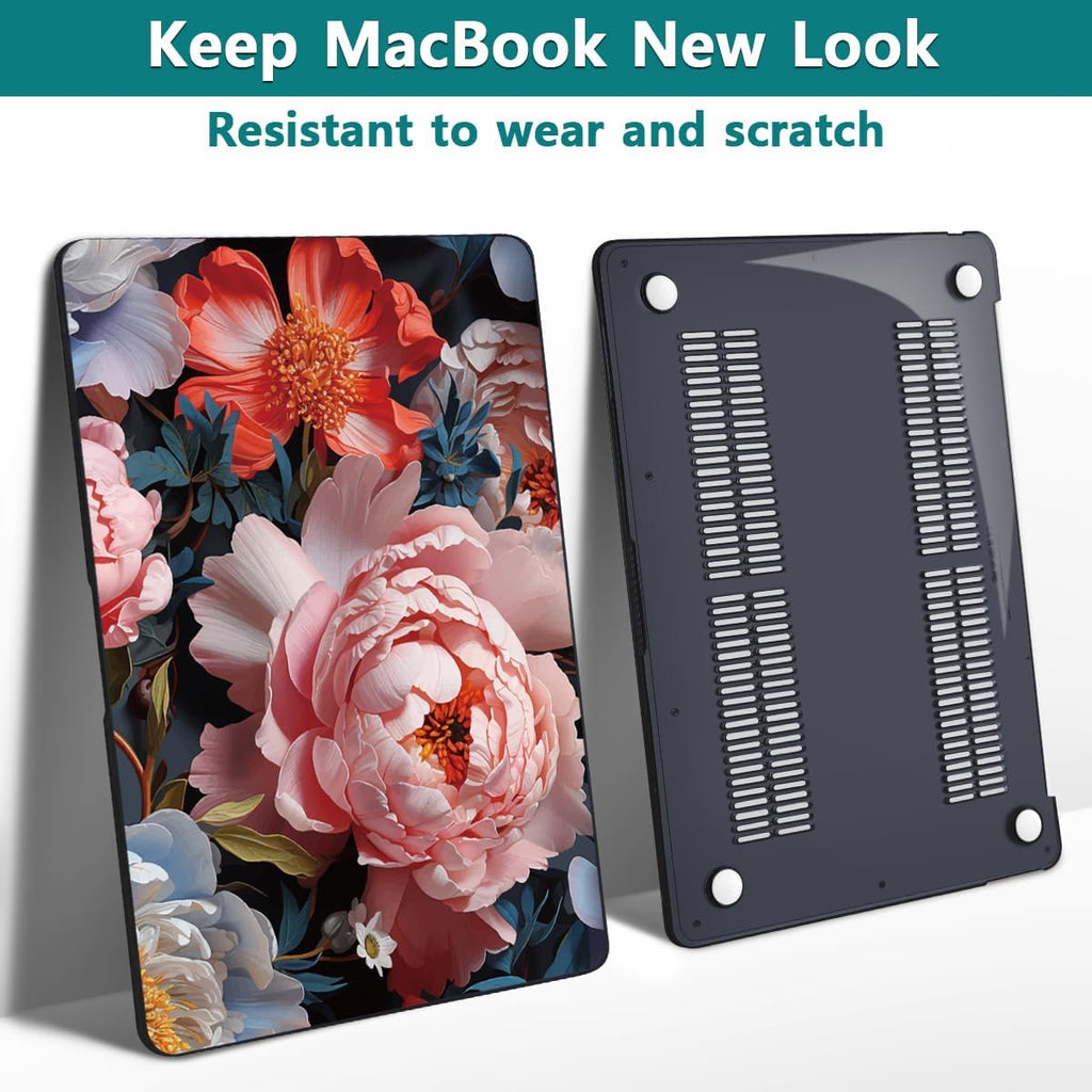Teryeefi Compatible with MacBook Air 13 inch Case A2337 M1 Chip A2179 A1932 (Release 2018-2020),Protective Slim Cover + Keyboard Cover for 13.3 inch MacBook Air Touch ID & Retina-Colorful Peonies