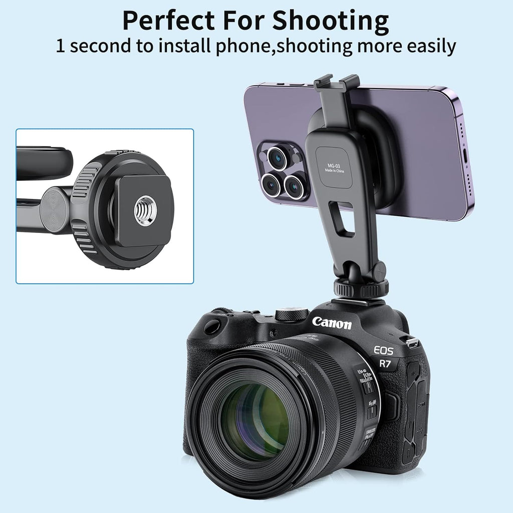 VRIG MG-03 Magnetic Phone Tripod Mount,Tripod Mount for Magsafe w Cold Shoe for iPhone 17.16.15.14.13.12 Series,Magnetic Ring Compatible with All Phones & All Cases,360° Rotation,for Tripods,Cameras
