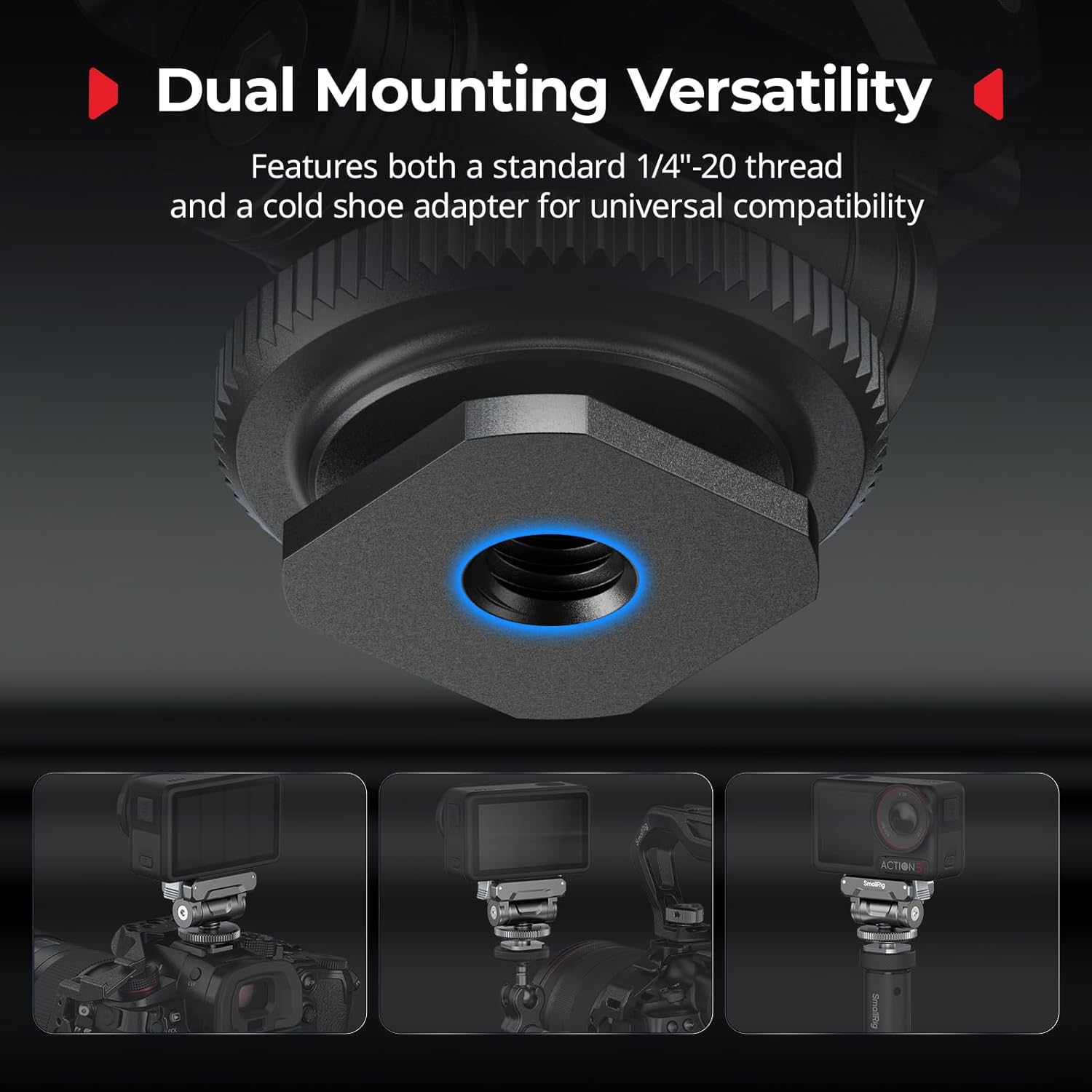 SMALLRIG Cold Shoe Adapter Mount for DJI Osmo 360 / Action 5 Pro / 4 / 3, with Quick Release Mount, 180° Tilt Adjustable - 5436