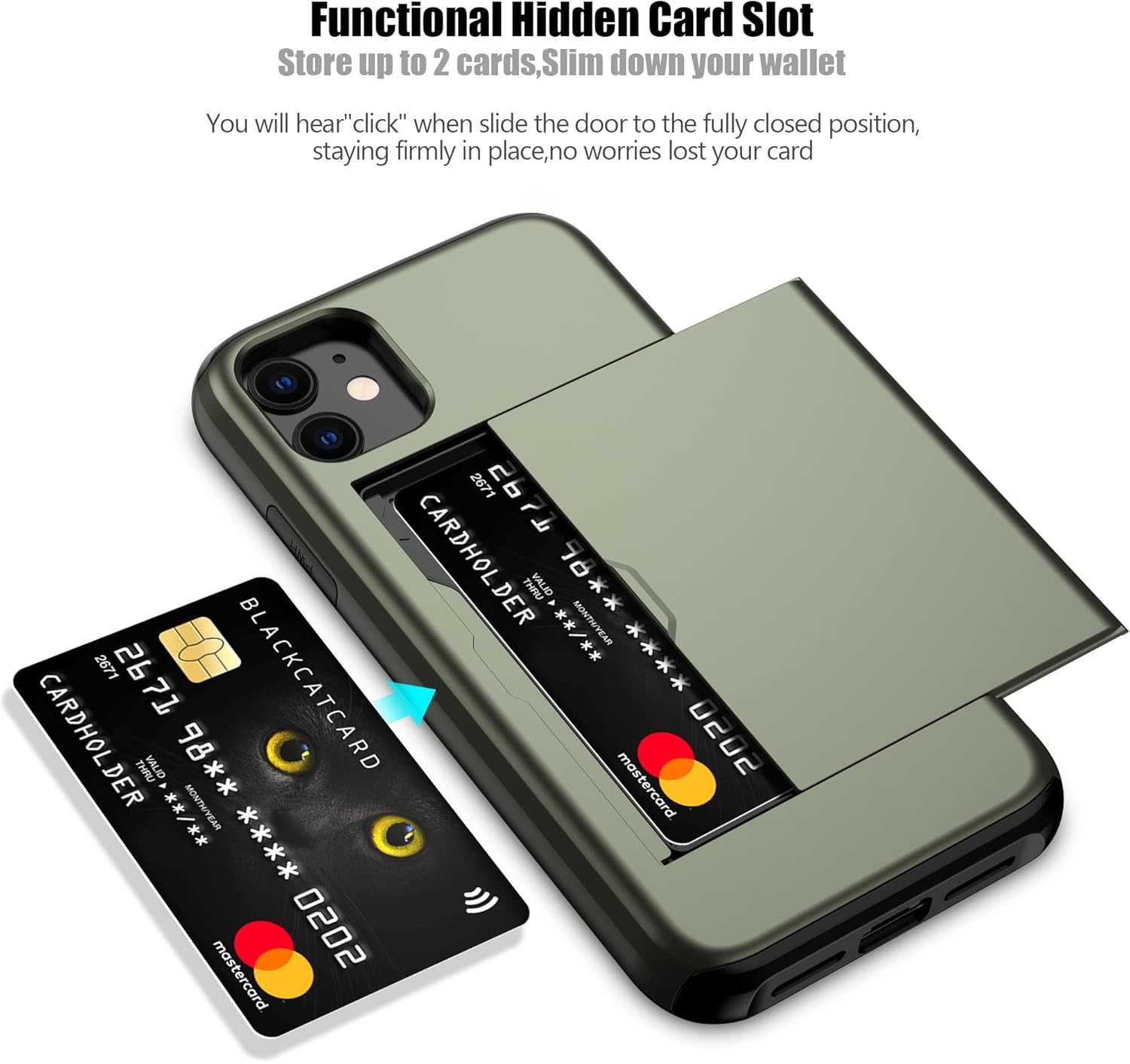 Nvollnoe for iPhone 11 Case with Card Holder Heavy Duty Protective Dual Layer Shockproof Hidden Card Slot Slim Wallet Case for iPhone 11 for Men&Women(Green)
