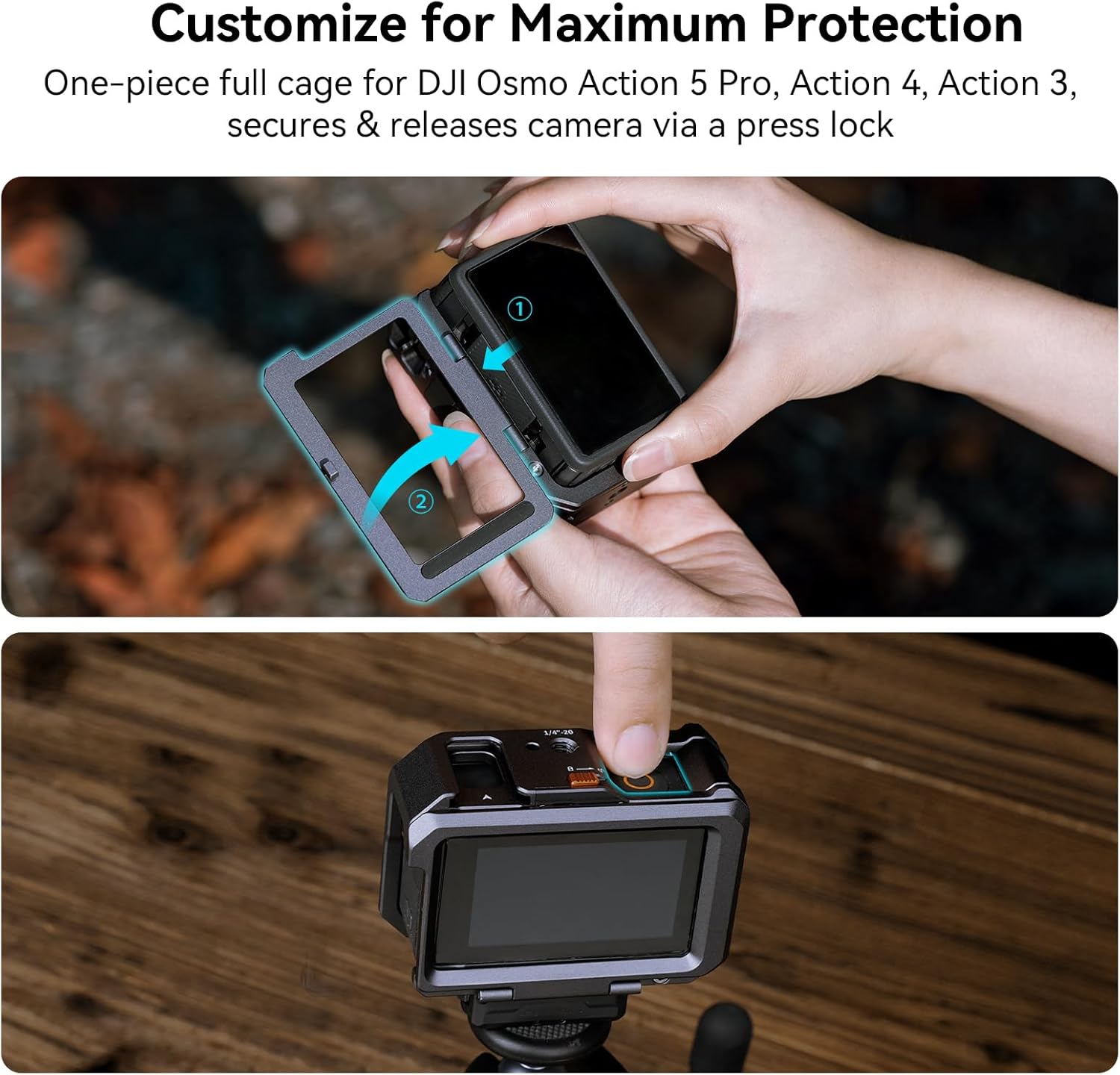 SmallRig Action 5 Pro Action 4 Action 3 Camera Cage for DJI, Protective Cage Compatible for DJI Mic, Protective Frame for Osmo Action 5 Pro Action 4 Action 3-4119C