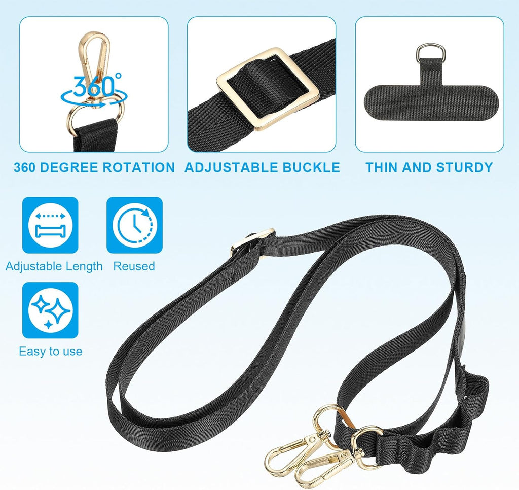 PATIKIL Universal Cell Phone Lanyard, Adjustable Crossbody Phone Strap Anti-Theft Polyester Neck Lanyard with Patches for Concerts Gym Travel Secure Hands-Free Carry, Black
