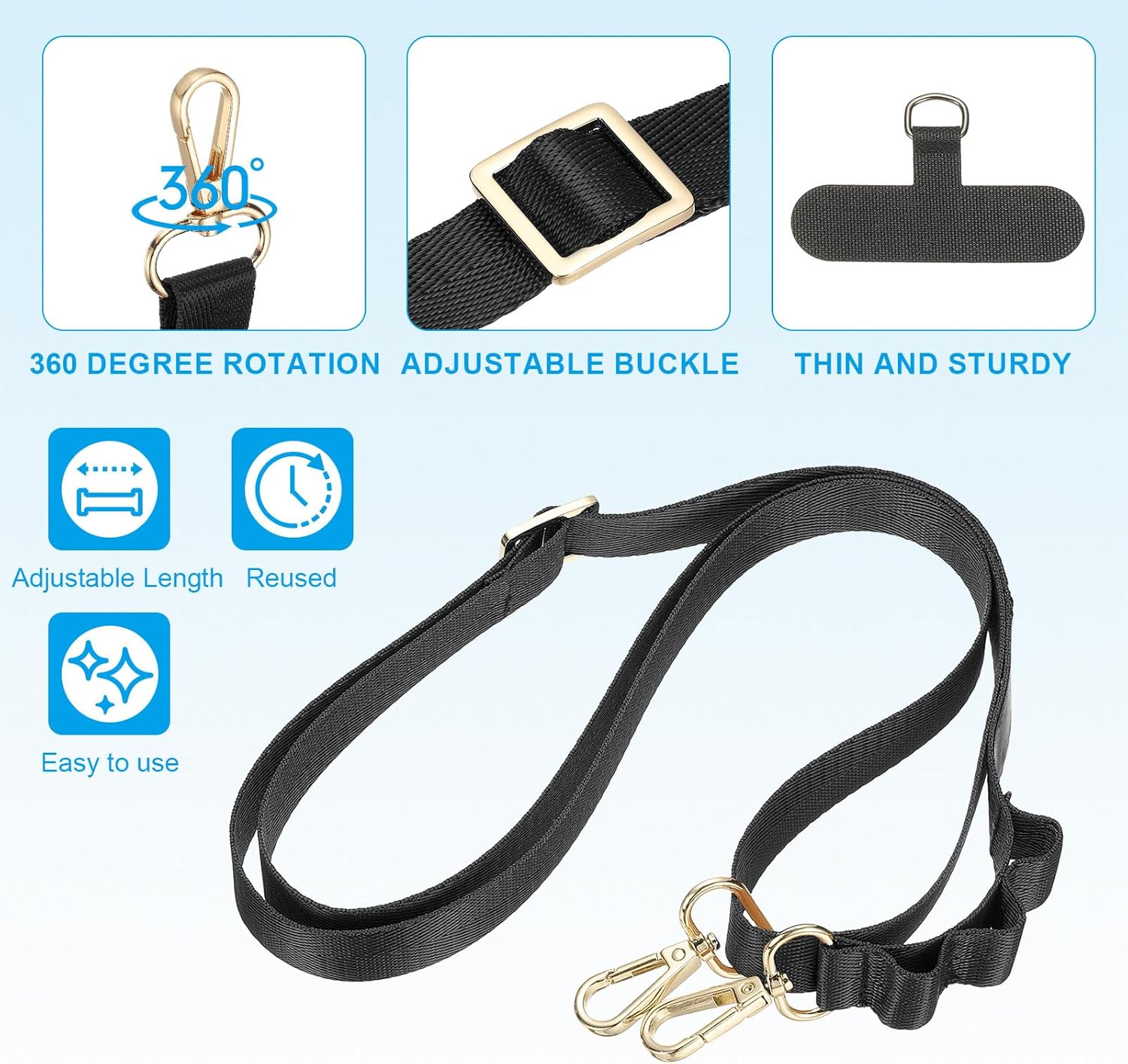 PATIKIL Universal Cell Phone Lanyard, Adjustable Crossbody Phone Strap Anti-Theft Polyester Neck Lanyard with Patches for Concerts Gym Travel Secure Hands-Free Carry, Black