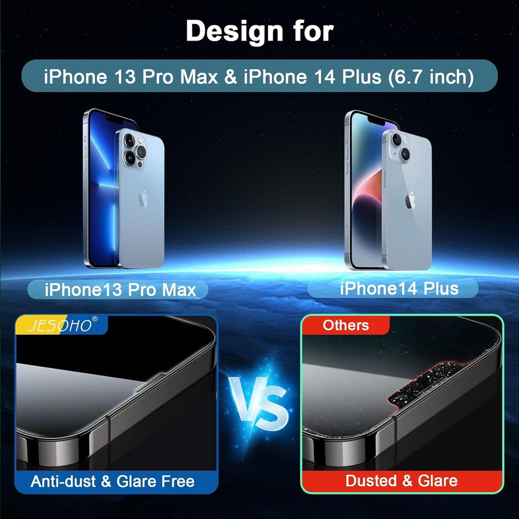 Screen Protector for iPhone 13 Pro Max/14 Plus [6.7 Inch], Colorless Anti-Blue Light Tempered Glass Films, HD Clear, 9H Hardness, No Bubbles, Case Friendly,2 pcs