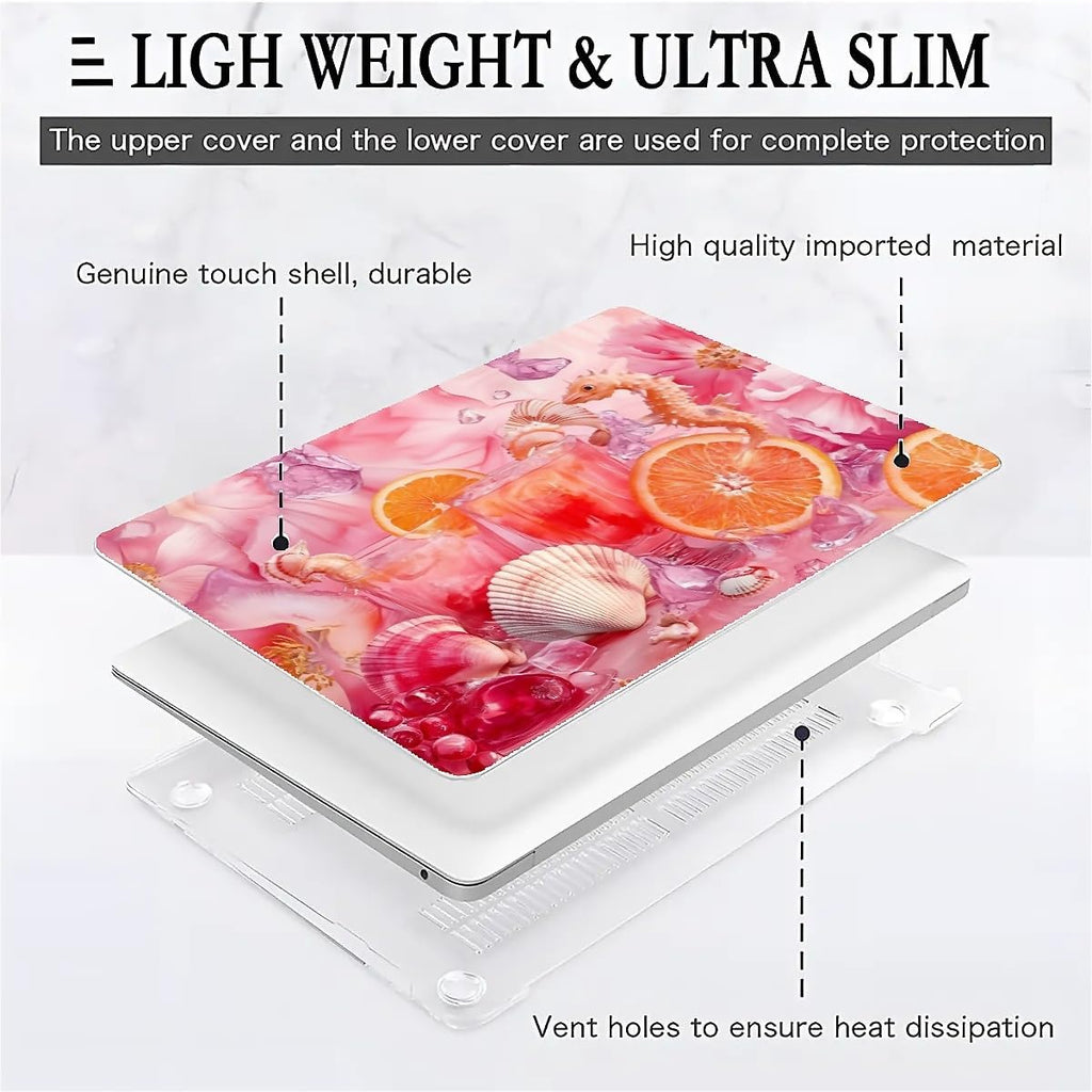 Compatible with MacBook Air 13.3 13.6 Inch Case 2022 2021 2020 2019 Plastic Hard Shell Case Cover,13.6 Air (A2681) M2 2022, Pink Floral with Sea Shells