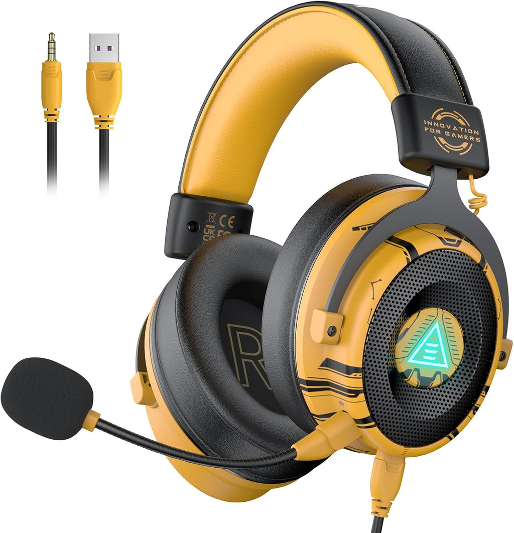 EKSA USB Gaming Headset for PC - Computer Headset with Detachable Noise Cancelling Mic, 7.1 Surround Sound, 50MM Driver - Headphones with Microphone for PS4/PS5, Xbox One, Laptop, Gamer
