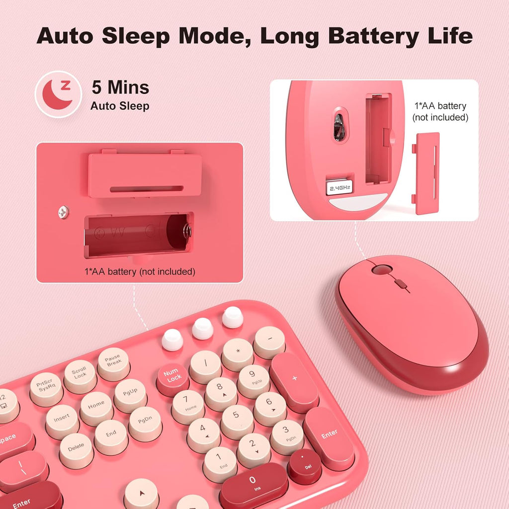 KNOWSQT Wireless Keyboard and Mouse Combo - Lovely Red Rainbow Full-Sized Typewriter Colorful Keyboards, Round Keycap USB Plug Play Retro Cute Keyboards for Windows, Laptop, PC, Desktop, Computer