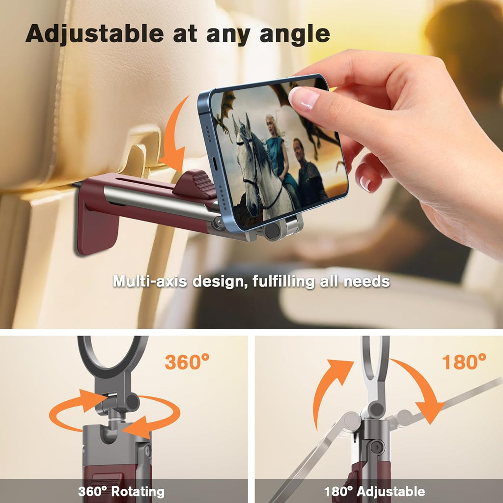 Airplane Phone Holder Mount,360° Adjustable Hands-Free Mount,Flying Desk Home Long Flight Must Haves Accessories,for iPhone 16 15 14 Pro Max