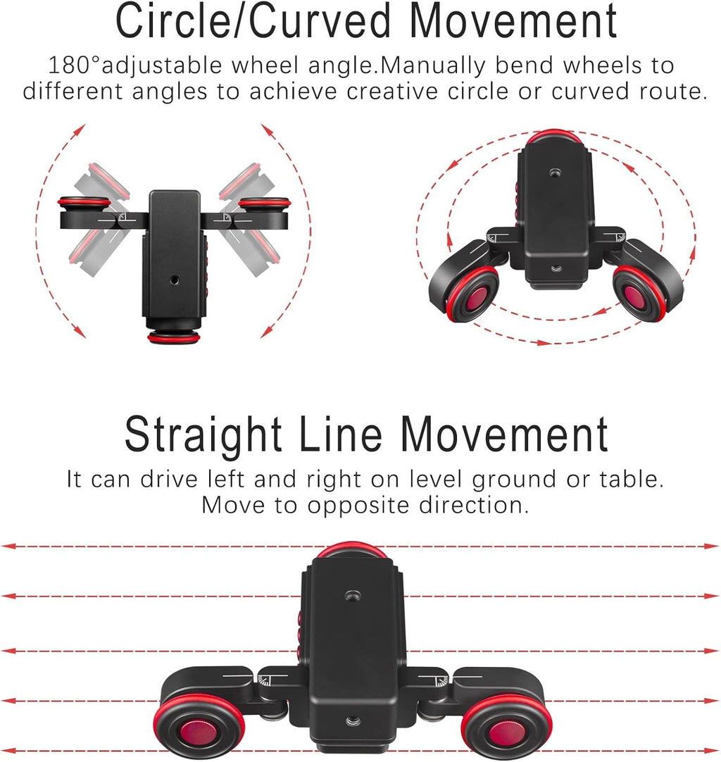EACHSHOT Motorized Dolly Car, 3-Wheels Wireless Electric Track Rail Slider Video Camera Dolly Car with Remote Control, Compatible with DSLR Camera, Camcorder, for GoPro, iPhone, and Android Smartphone