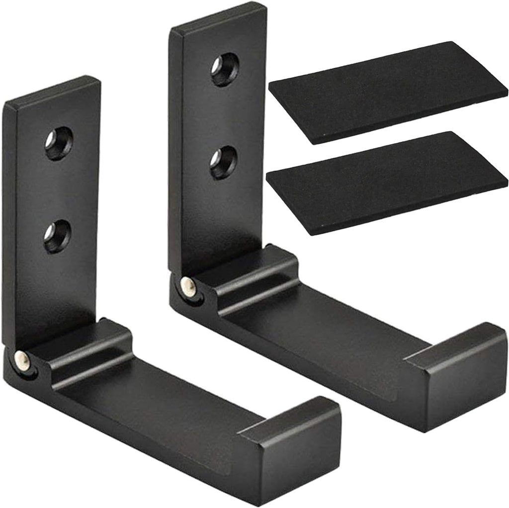 Folding Coat Hooks, Foldable Wall Hooks for Hanging Aluminum Alloy Cloth Hanger Coat Hanger Headphones Holder Headset Wall Hanger Hook- Pack of 2 (Black)