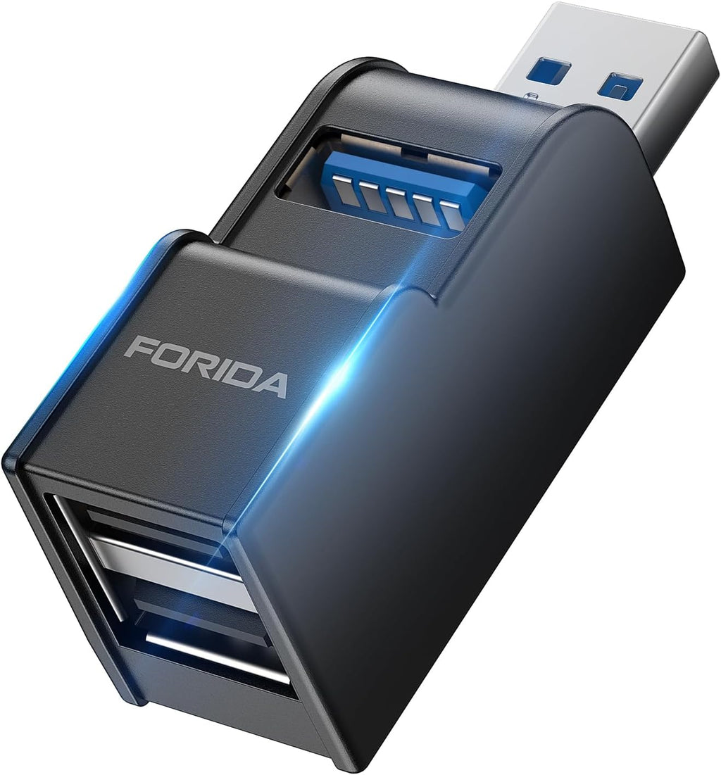FORIDA 3 Ports USB Adapter, USB Hub with USB 3.0 and Double USB Adapter, Portable USB Splitter 1 in 3 Out for Keyborad, Mobile Hard Disk, U Disk, Camera, Mouse etc (Black)