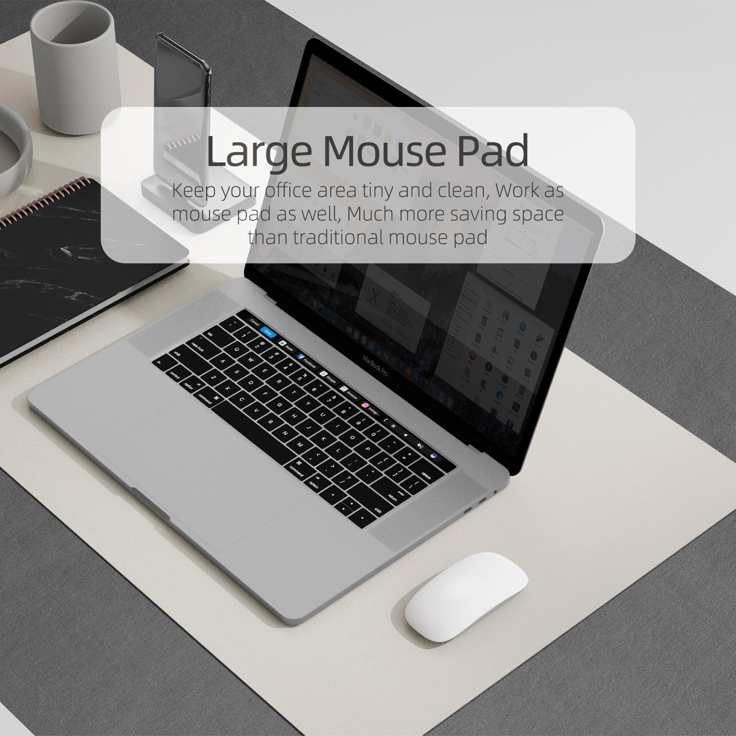 YSAGi Multifunctional Office Desk Pad, Ultra Thin Waterproof PU Leather Mouse Pad, Dual Use Desk Writing Mat for Office/Home (23.6" x 13.7", Grey)