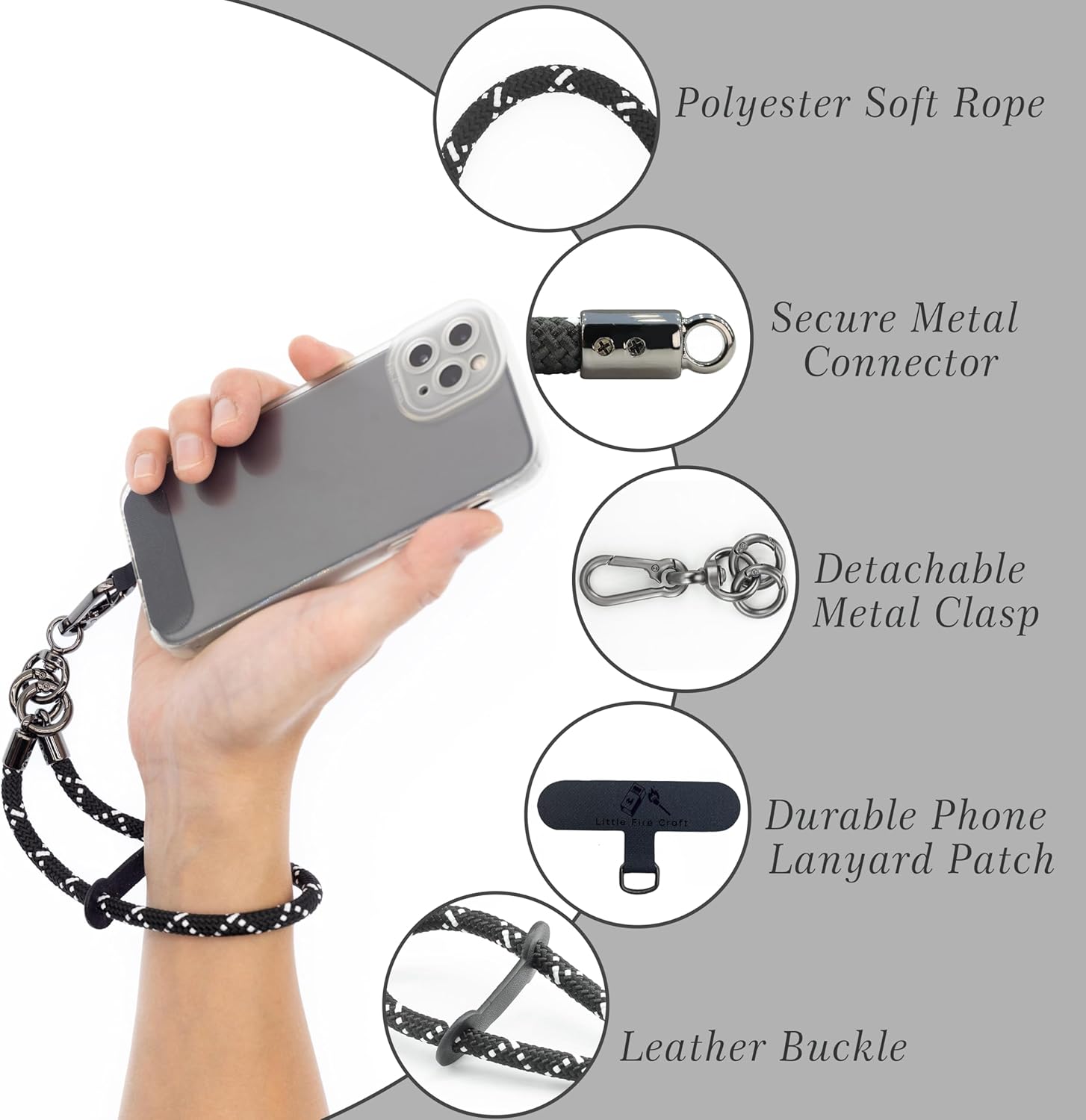 Cell Phone Wrist Strap Phone Lanyard Wrist Phone Wristlet Lanyard Hand Wristlet Strap (White on Black)