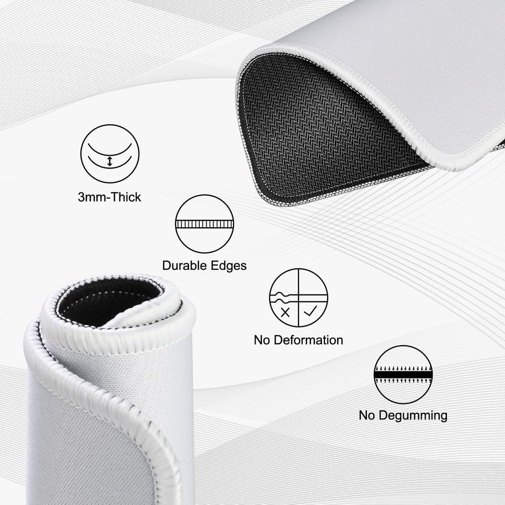 JIKIOU 3 Pack Mouse Pad with Stitched Edge, Comfortable Mouse Pads with Non-Slip Rubber Base, Washable Mousepads Bulk with Lycra Cloth, Mouse Pads for Computers Laptop Mouse 10.2x8.3in Blank White