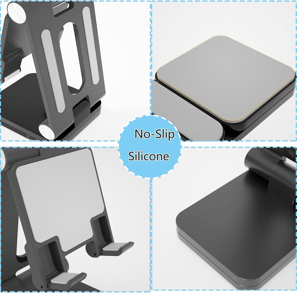 Folding Cell Phone Stand,Laptop Stand, Adjustable Height and Angle Foldable Cell Phone Stand Holder for Desk, Taller iPhone Stand Compatible with 4-11" Smartphones iPad Tablet Laptop (Black)